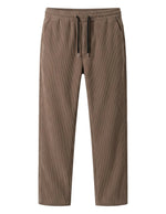 Brown men’s ribbed drawstring pants with elastic waistband and side pockets product