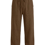 Brown relaxed-fit casual pants on a white background.