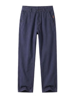 Brown relaxed-fit casual pants with straight legs on a white background.