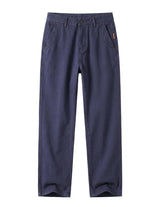 Brown relaxed-fit casual pants with straight legs on a white background.