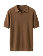 Brown textured polo shirt on a light gray background