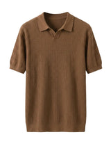 Brown textured polo shirt on a light gray background