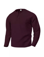 Burgundy men’s long sleeve quilted henley shirt