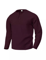 Burgundy men’s long sleeve quilted henley shirt