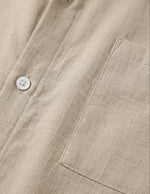 Cala - Khaki men’s oversized buttoned summer shirt - button close-up shot