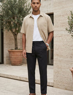 Cala - Khaki men’s oversized buttoned summer shirt - full outfit hero