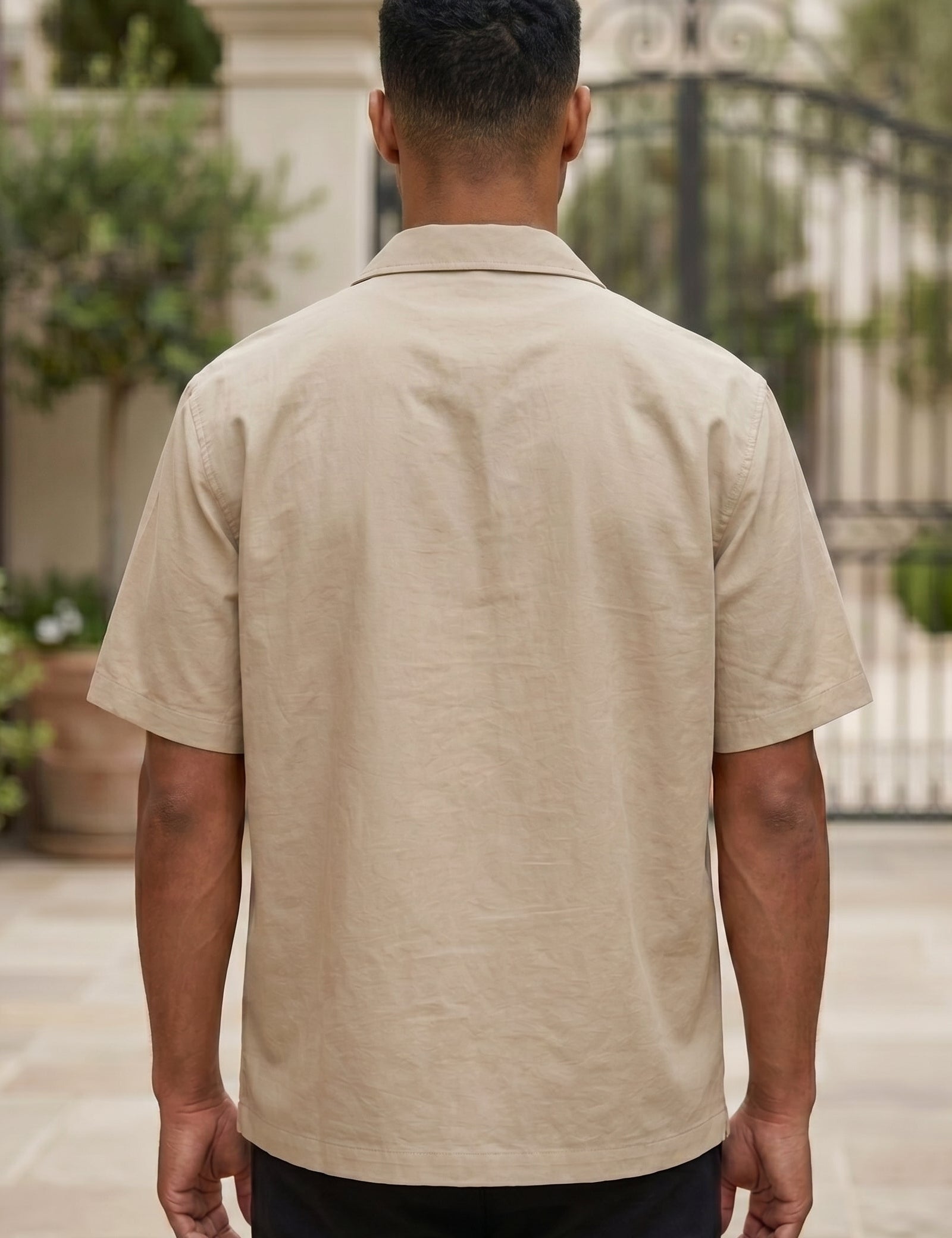 Cala - Khaki men’s oversized buttoned summer shirt - top back view