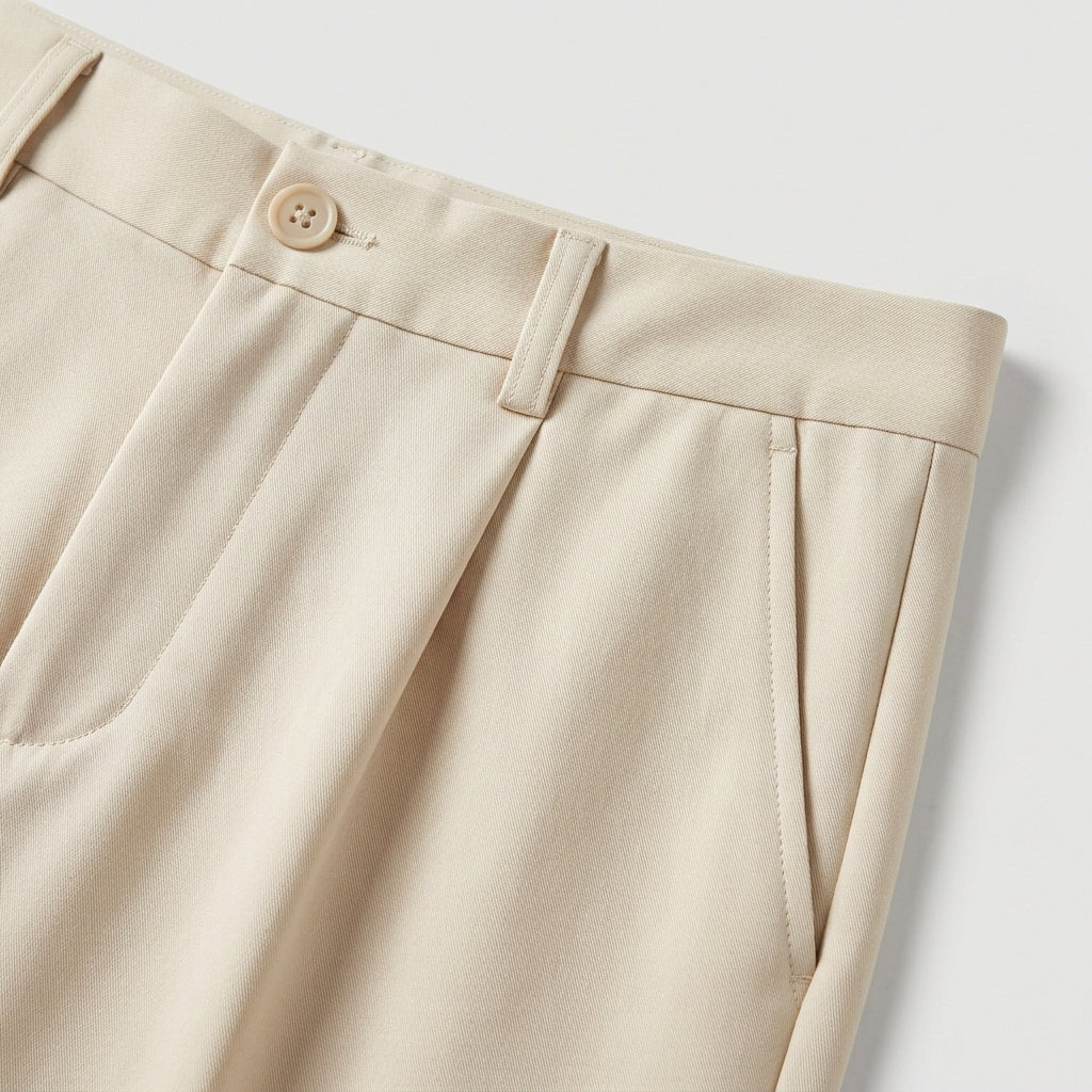 Celeste - Beige pants with a button on a light gray background