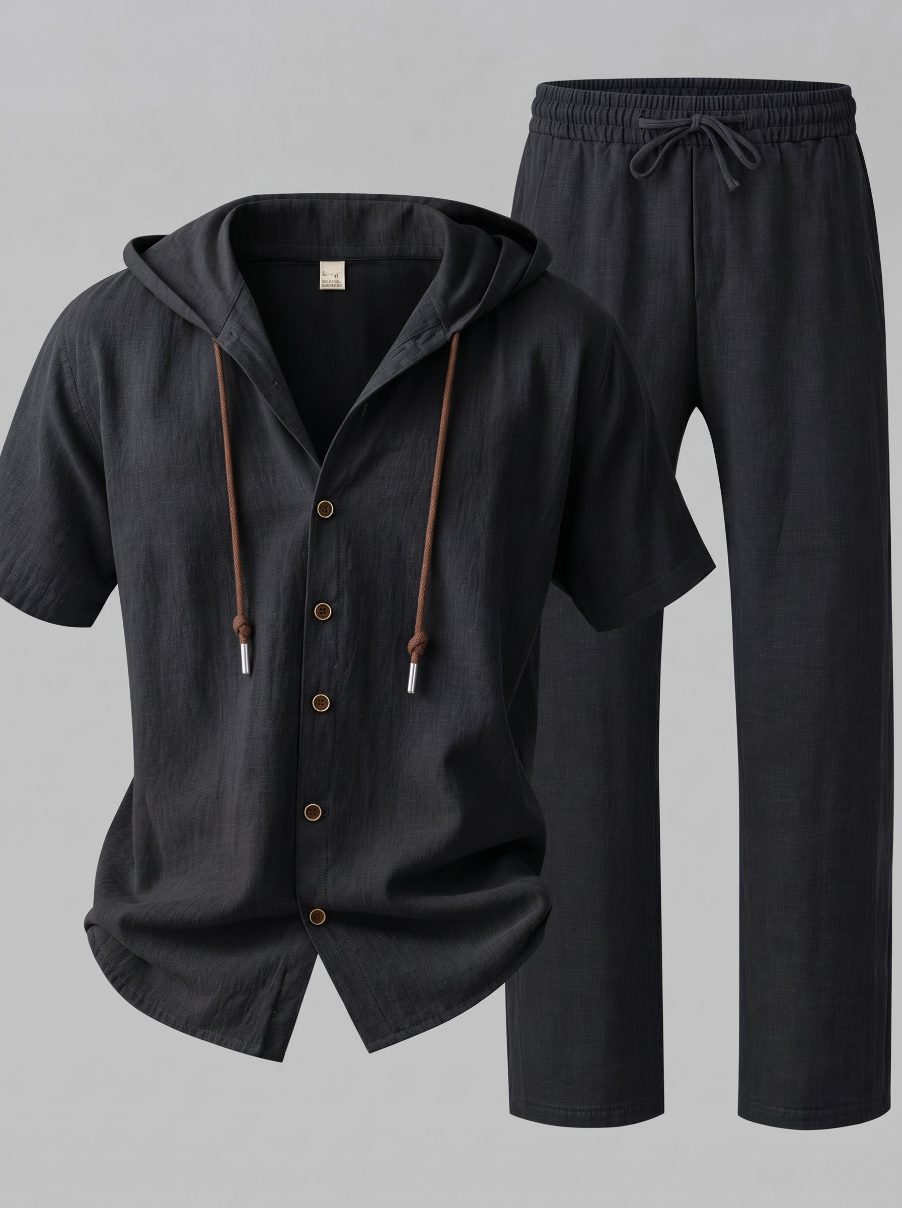 Merate Men's Linen Hooded Top and Trousers Set