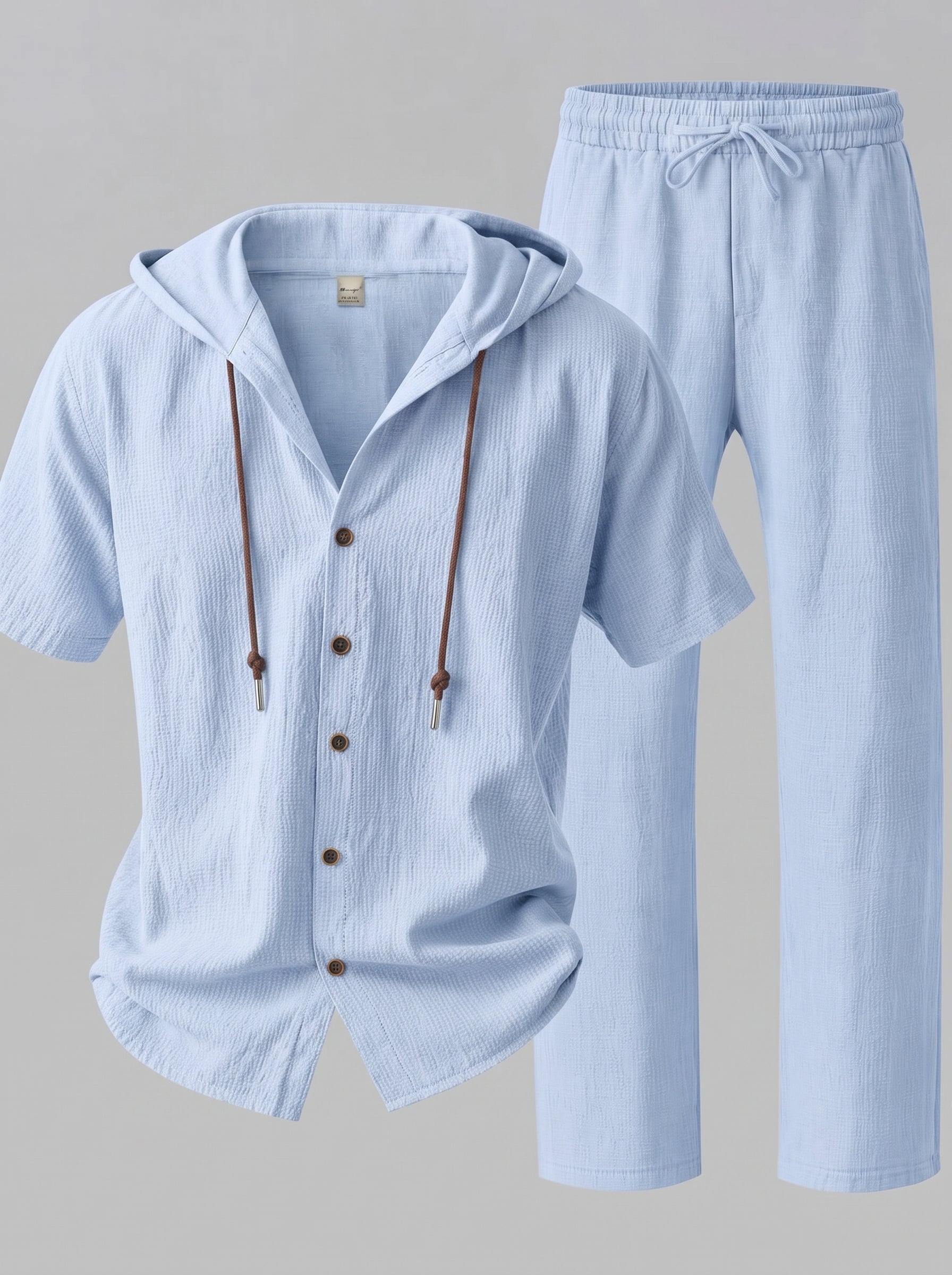 Merate Men's Linen Hooded Top and Trousers Set