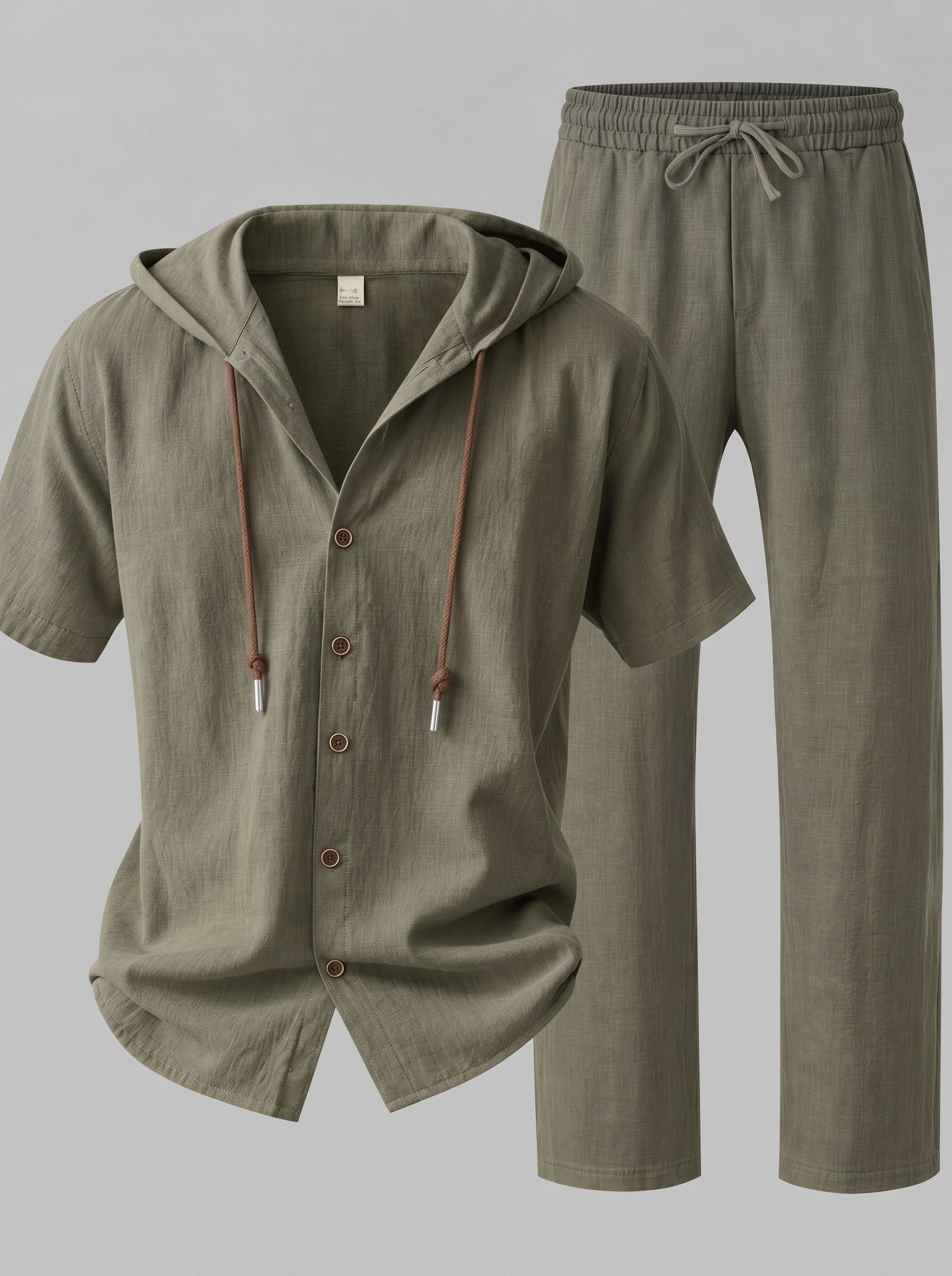 Merate Men's Linen Hooded Top and Trousers Set