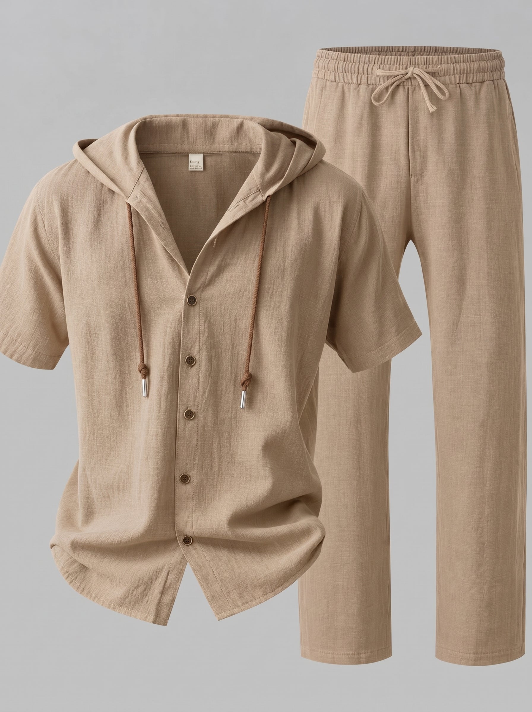 Merate Men's Linen Hooded Top and Trousers Set