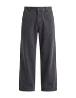 Charcoal gray relaxed-fit casual pants with straight legs on a white background.