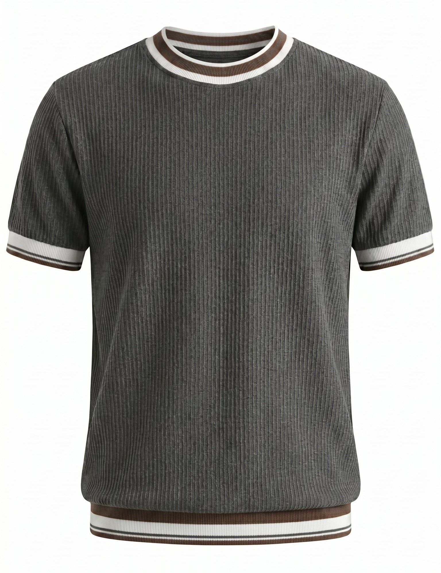 Charcoal grey men’s ribbed short sleeve T-shirt with contrast trim