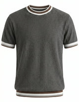 Charcoal grey men’s ribbed short sleeve T-shirt with contrast trim