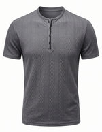 Charcoal grey men’s textured short sleeve Henley T-shirt
