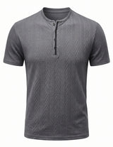 Charcoal grey men’s textured short sleeve Henley T-shirt
