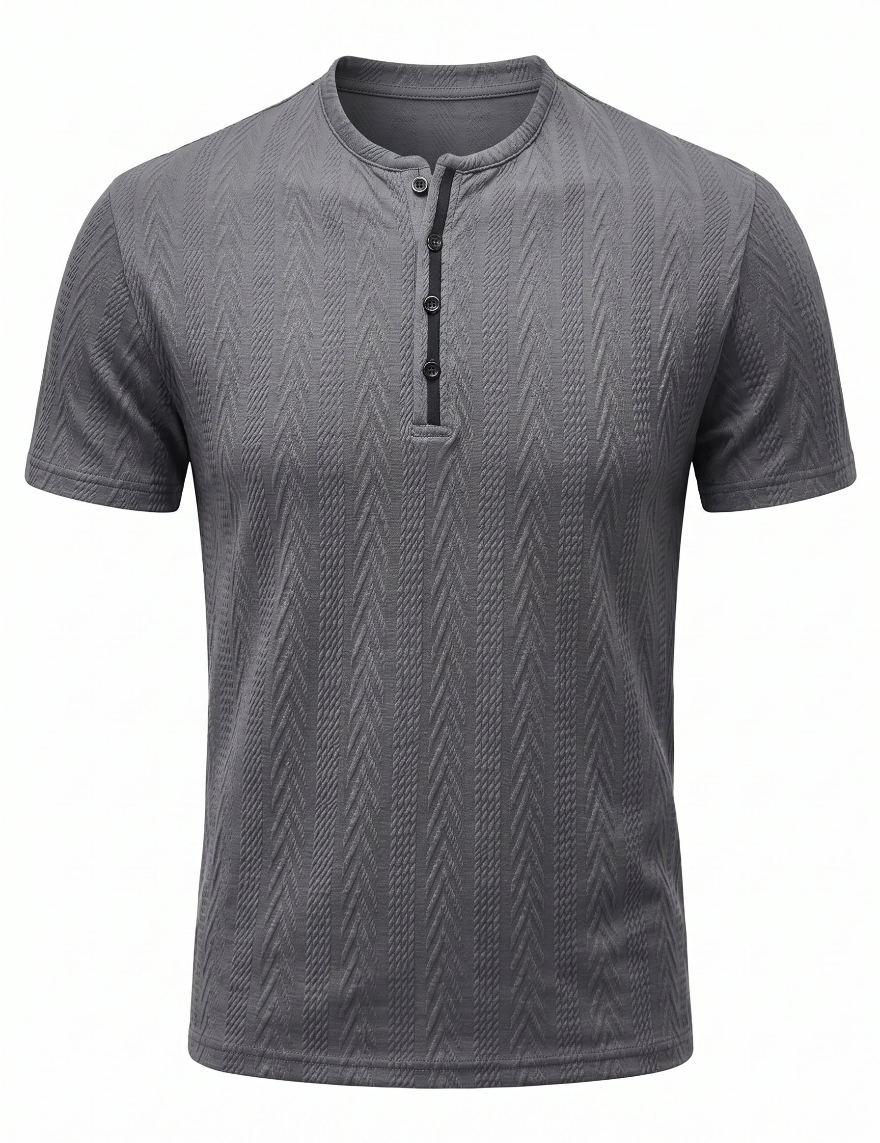 Charcoal grey men’s textured short sleeve Henley T-shirt
