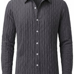 Charcoal grey mens embossed collared long sleeve shirt
