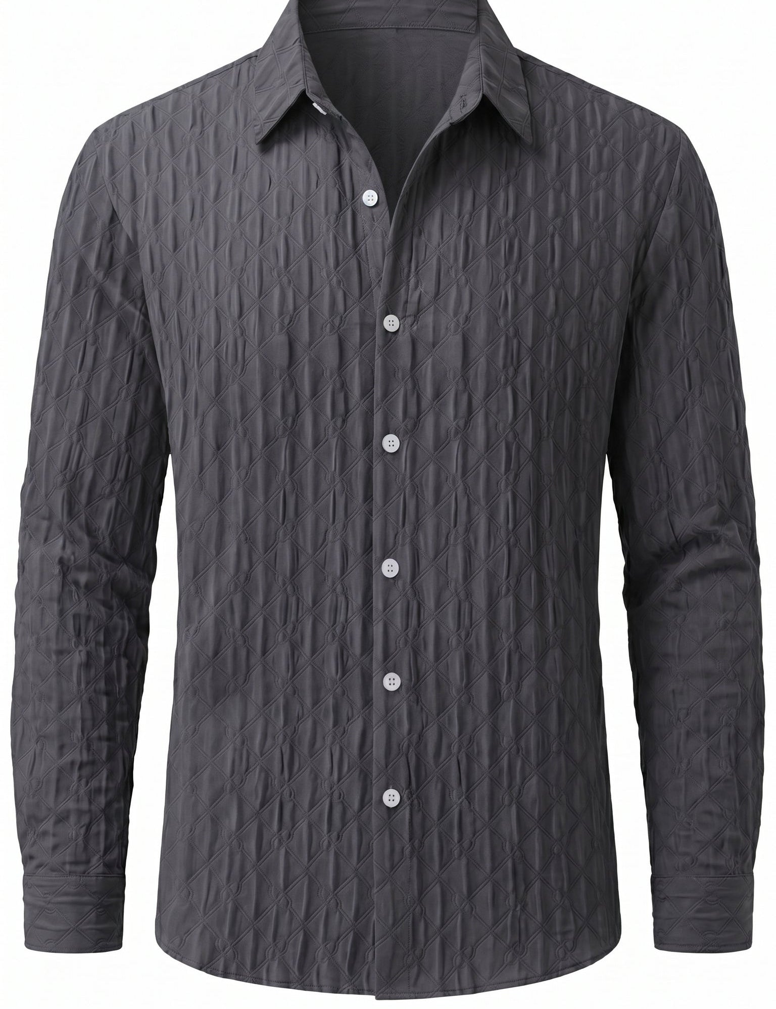 Charcoal grey mens embossed collared long sleeve shirt
