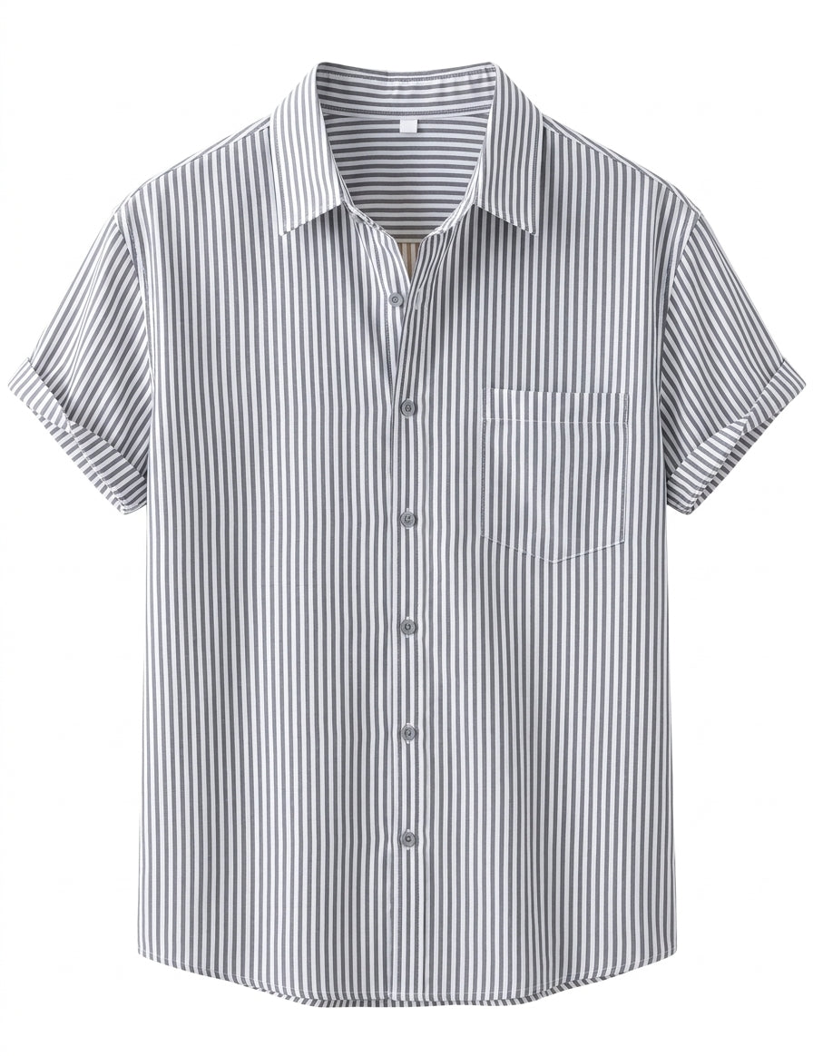 Riva - Charcoal striped men’s buttoned short sleeve summer shirt