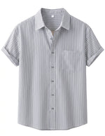 Riva - Charcoal striped men’s buttoned short sleeve summer shirt
