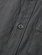 Close-up of a dark gray shirt with button details