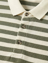 Close-up of a green and white striped shirt with buttons