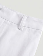 Close-up of white pants with a plain background