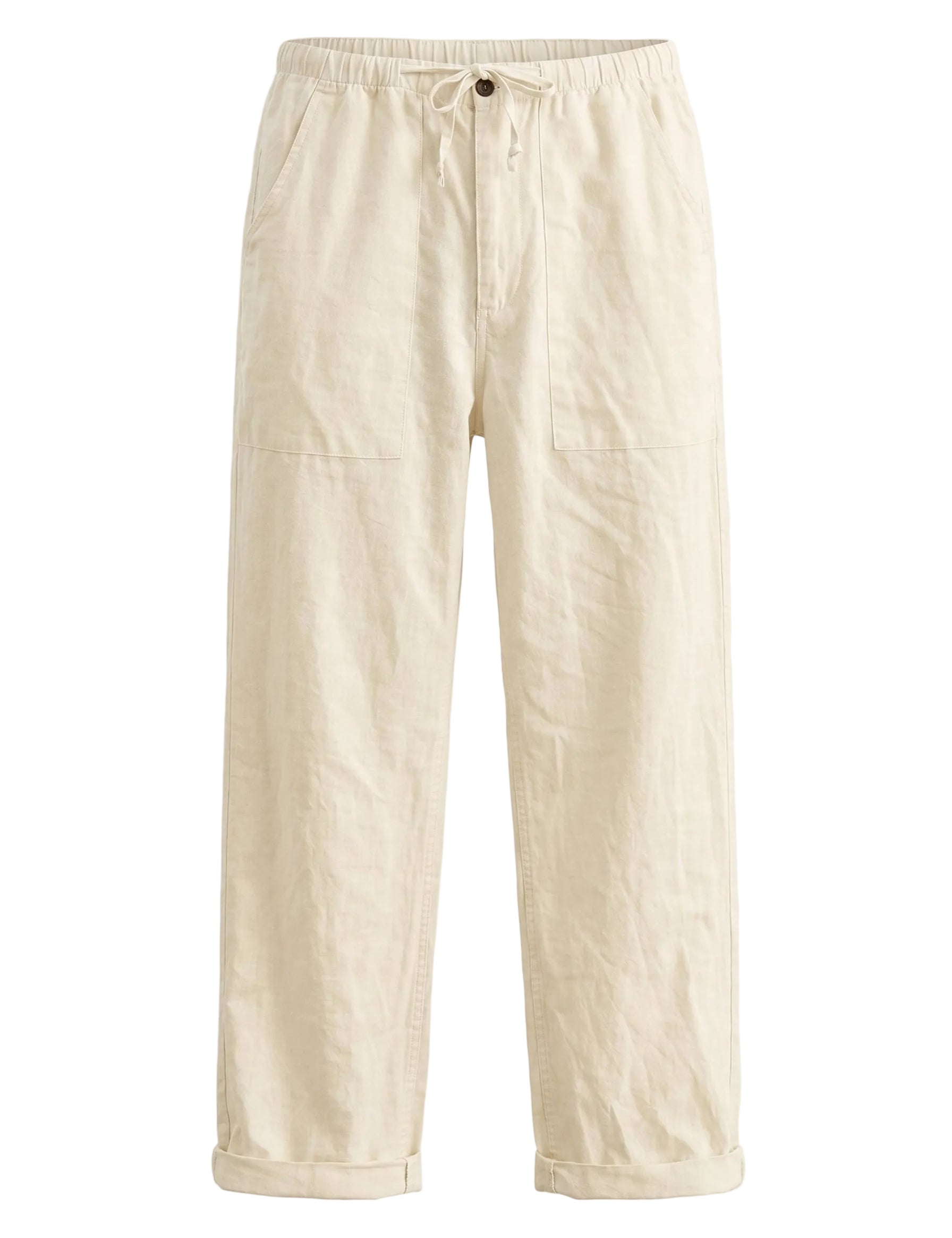 Cream relaxed-fit casual pants on a white background.