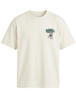 Cream white men’s cotton crew neck T-shirt with small chest graphic
