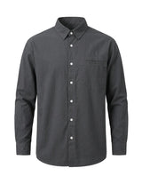 Dark gray button-up shirt on a light gray background