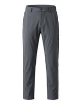 Dark gray casual pants with tapered straight legs on a white background.