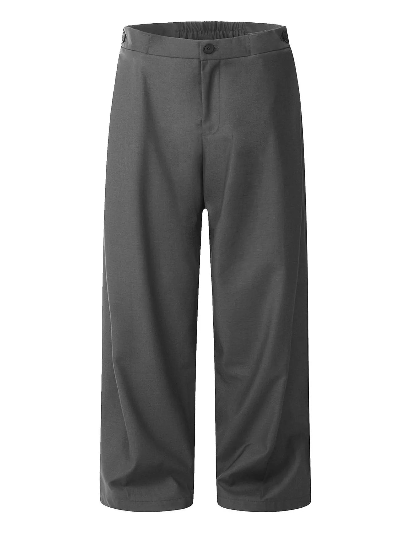 Dark gray relaxed-fit casual pants with straight legs on a white background.