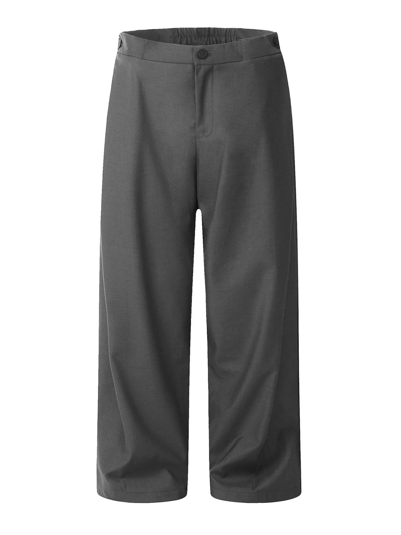 Dark gray relaxed-fit casual pants with straight legs on a white background.