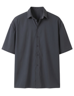 Dark gray short-sleeve shirt on a white background
