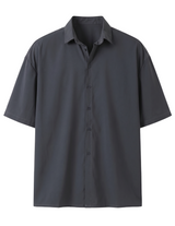 Dark gray short-sleeve shirt on a white background