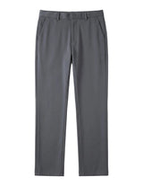 Dark gray tailored dress pants with straight legs on a white background.