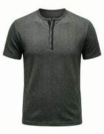 Deep olive men’s cotton-rich textured Henley T-shirt
