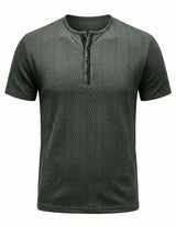 Deep olive men’s cotton-rich textured Henley T-shirt

