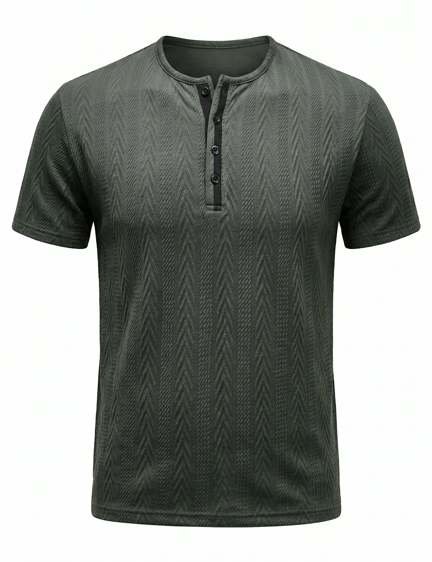 Deep olive men’s cotton-rich textured Henley T-shirt
