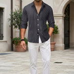 Full outfit - Charcoal grey men’s embossed collared long sleeve shirt