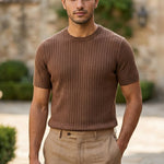 Full outfit - Mocha brown men’s ribbed crew neck summer T-shirt