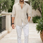 Full outfit - Soft cream men’s embossed collared long sleeve shirt