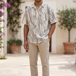 Full outfit - White grey abstract men’s textured short sleeve button-up shirt
