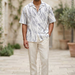 Full outfit - White grey marble men’s textured short sleeve button-up shirt