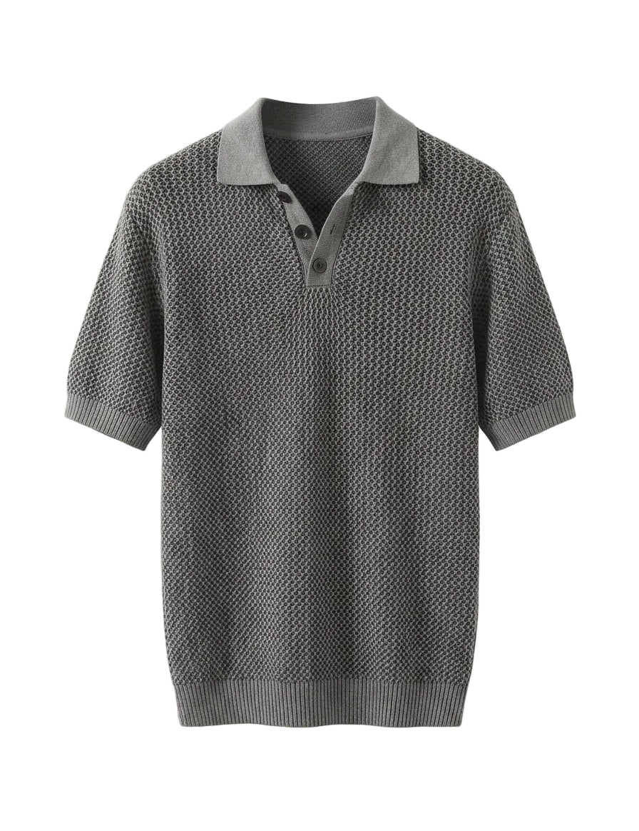 Graphite - Gray patterned short-sleeve sweater on a light gray background