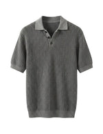 Graphite - Gray patterned short-sleeve sweater on a light gray background