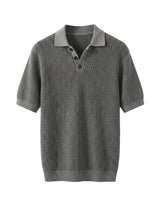 Graphite - Gray patterned short-sleeve sweater on a light gray background