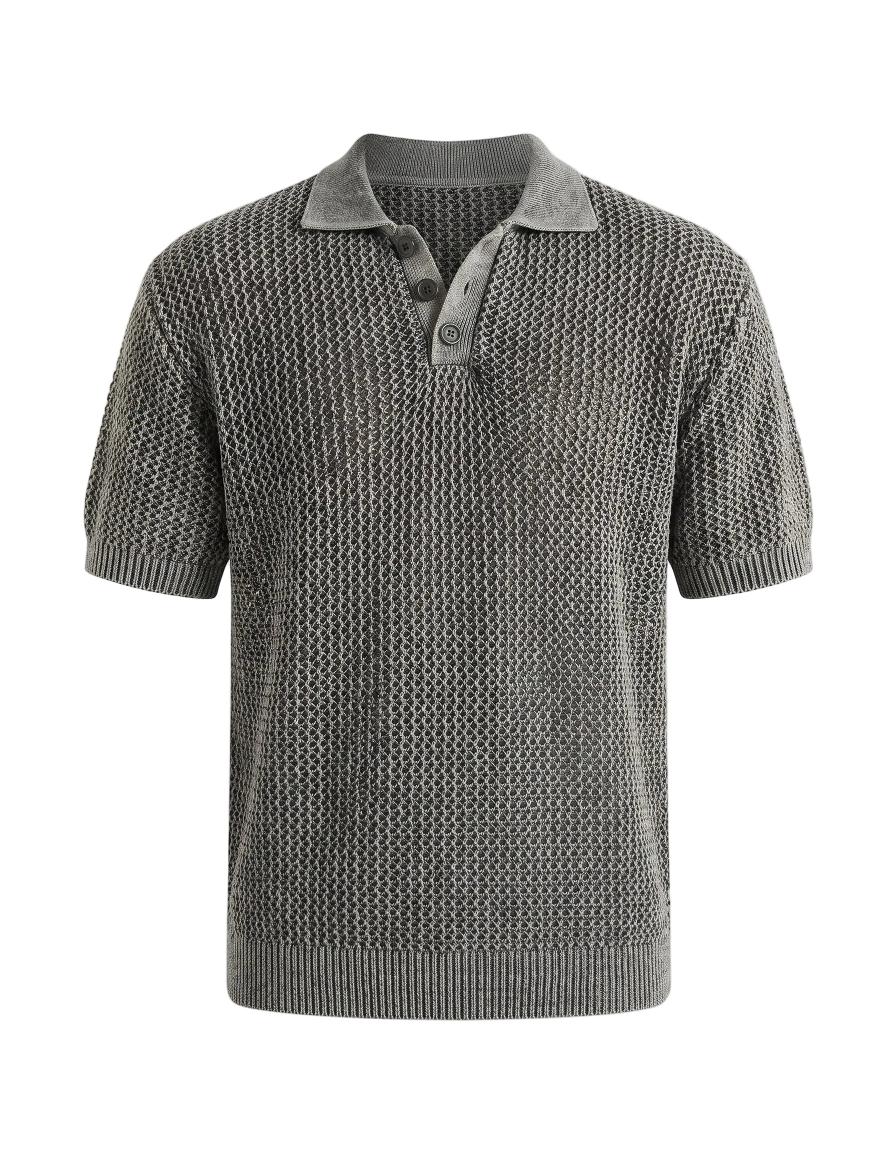 Gray knitted polo shirt on a light gray background